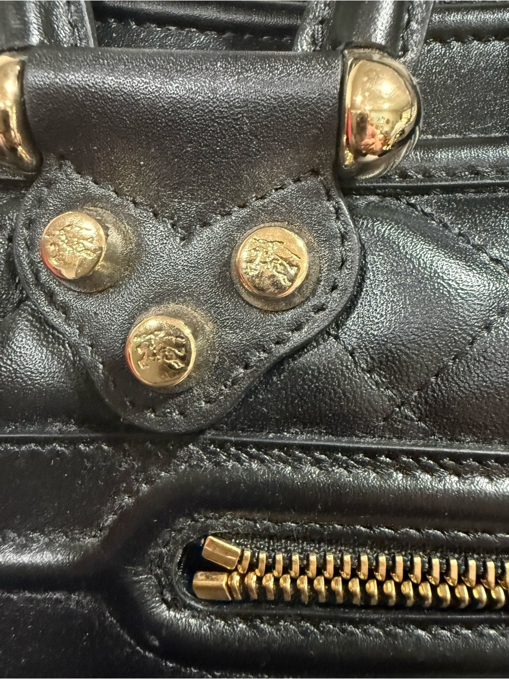 Burberry Prorsum Black Quilted Leather Satchel Gold Hardware Made in Italy - Picture 11 of 16